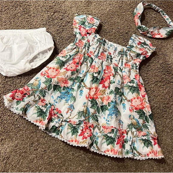 HOST PICK 🌸 JANIE AND JACK floral summer dress and matching headband 6-12 MONTHS